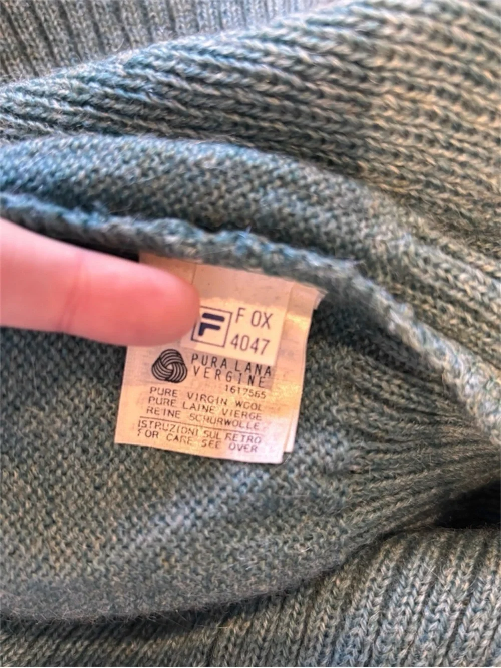 Vintage Fila Made in Italy Virgin Wool Sweater Green Crewneck Mens M 90s Knit
